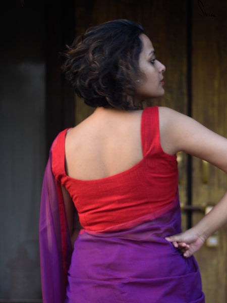 Feisty Red Cotton Sleeveless Ready Made Blouse