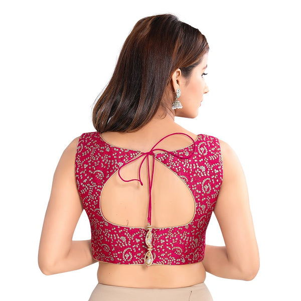 Tomato Pink Brocade Vamas Readymade Blouse