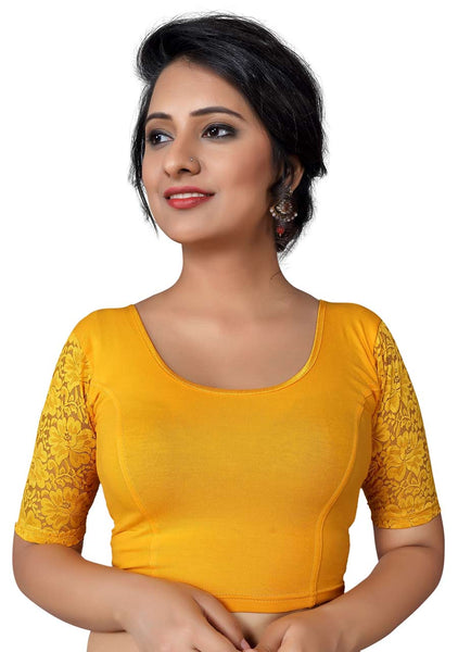 Vamas yellow Cotton Lycra Strechable Round Neck Blouse