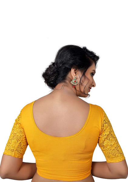 Vamas yellow Cotton Lycra Strechable Round Neck Blouse