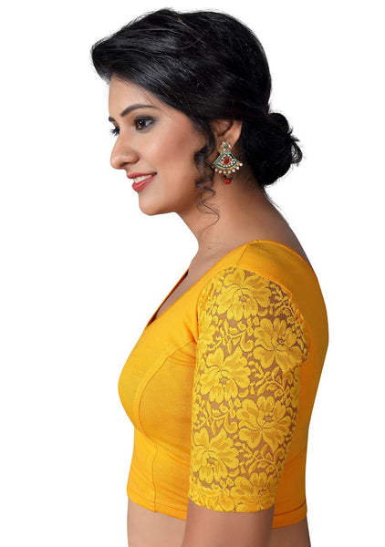 Vamas yellow Cotton Lycra Strechable Round Neck Blouse