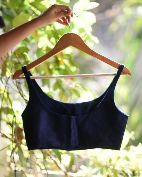 Blue Colored Silk Readymade Sleeveless Blouse