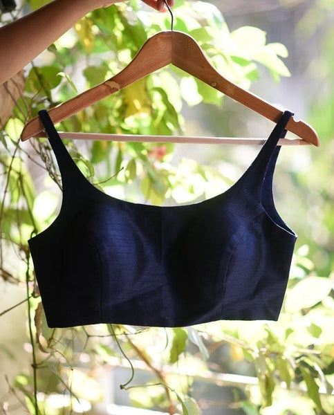 Blue Colored Silk Readymade Sleeveless Blouse