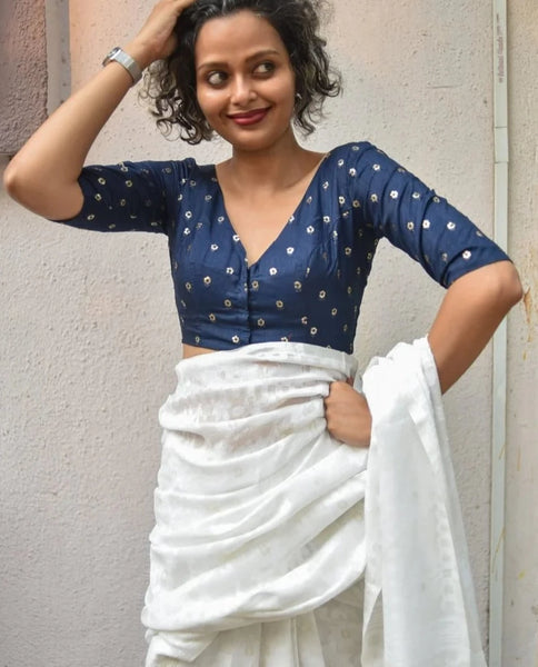 Readymade Shimmering Polyester Navy Blue Blouse