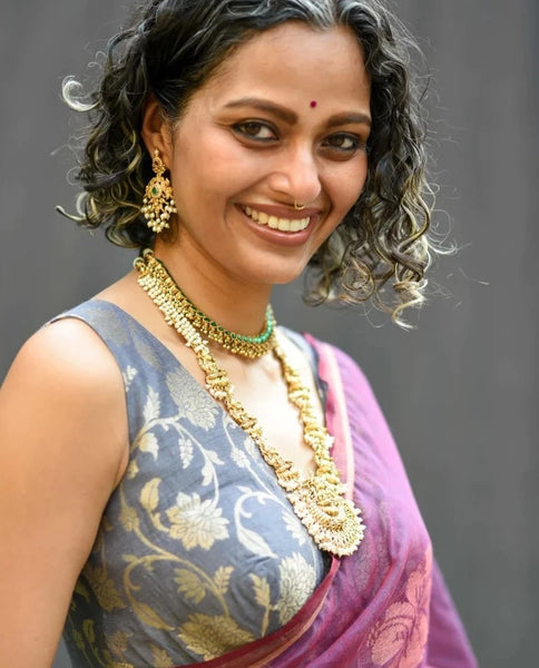 Readymade Stunning Grey Silk Blouse With V-neck Design