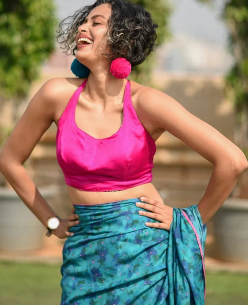 Readymade Striking Pink Blouse Made of Handloom Chanderi Silk