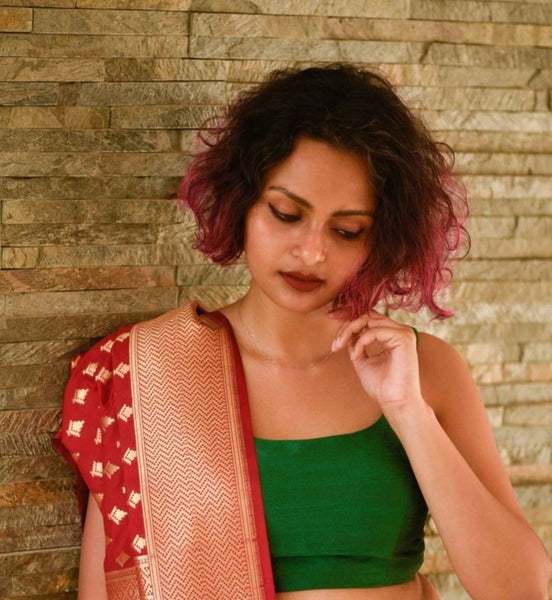 Green Color Silk Readymade Sleeveless Blouse