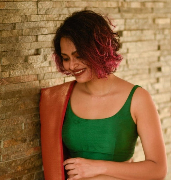 Green Color Silk Readymade Sleeveless Blouse