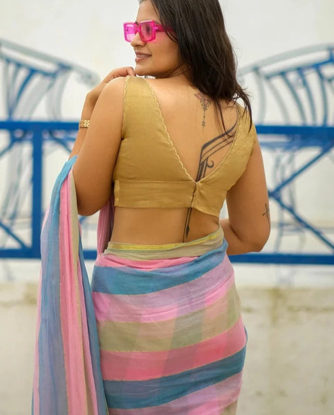 Readymade Gold Blouse Made of Cotton & Zari.