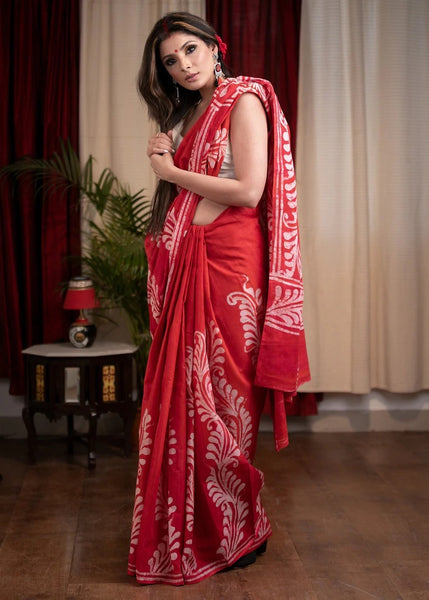 RED HAND BATIK PURE COTTON SAREE