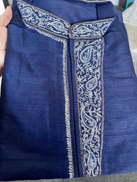 Navy Blue Color for the Royal Look Mens Dupion Silk Kurta Pajama Set