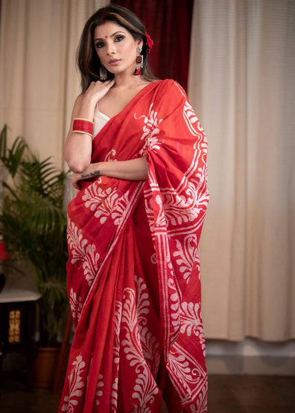 RED HAND BATIK PURE COTTON SAREE