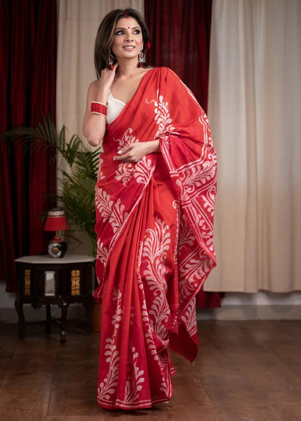 RED HAND BATIK PURE COTTON SAREE