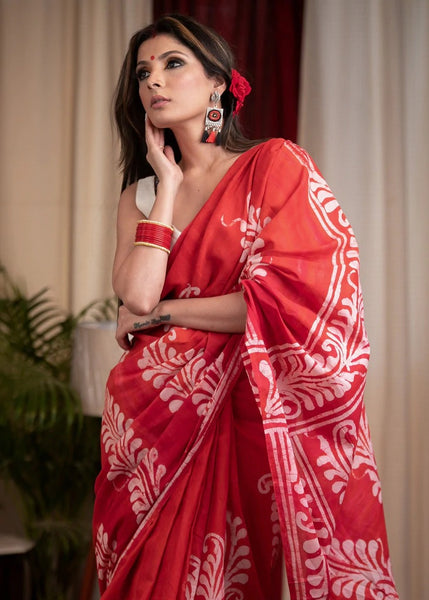 RED HAND BATIK PURE COTTON SAREE