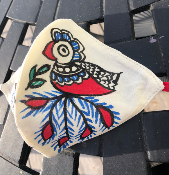 Two Ply Organic Cotton Fashion Mask with Hand-Painted Madhubani motives, Washable and Reusable Face Mask