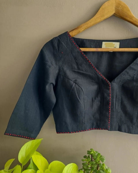 Black Cotton Readymade Blouse