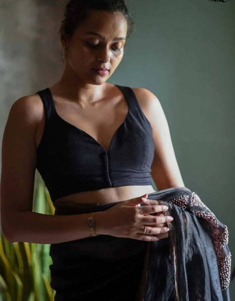 Black Cotton Sleeveless Readymade Blouse