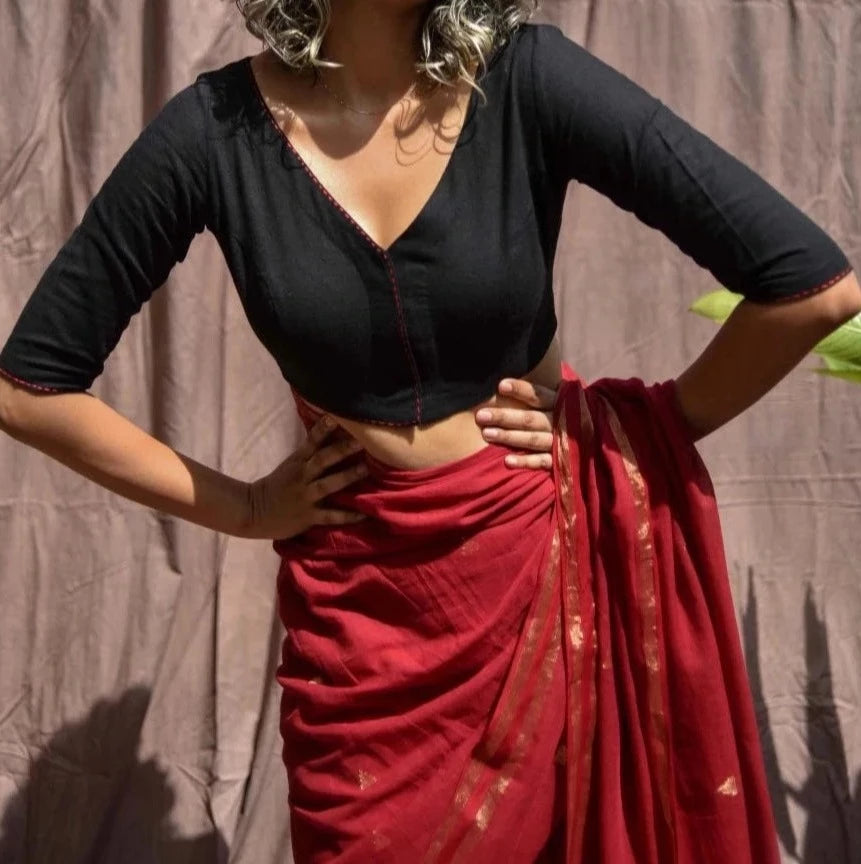 Black Cotton Readymade Blouse ShopBollyWear.Com