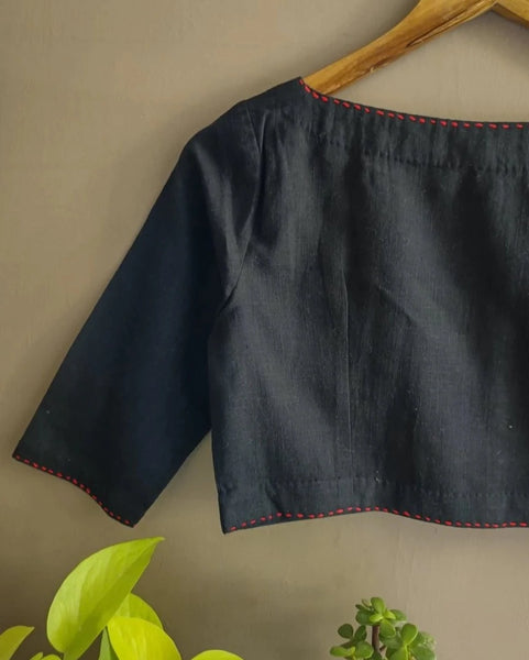 Black Cotton Readymade Blouse