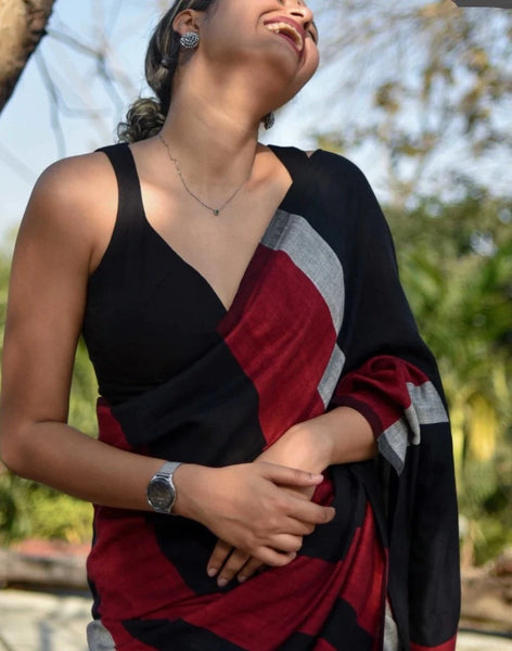 Black Cotton Sleeveless Readymade Blouse