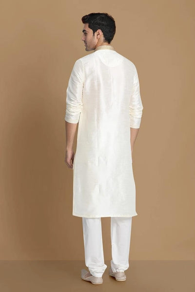 Off White Plain Kurta Pajama Set