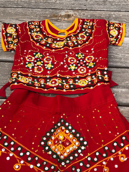 Girls Chaniya Ghagra Choli-Baby Girls Navratri Lehenga Outfit-Gujarati Traditional Wear-Kids Ghagra Choli-Indian Kutch Embroidered Choli