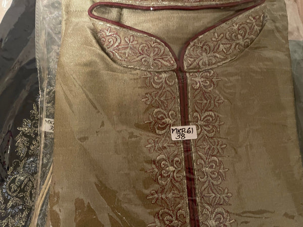 Metallic Tan  Pure Silk Mens Long Kurta Pajama Set