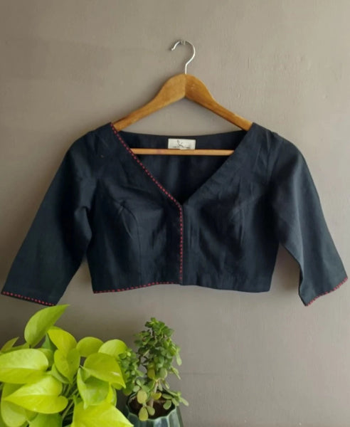 Black Cotton Readymade Blouse