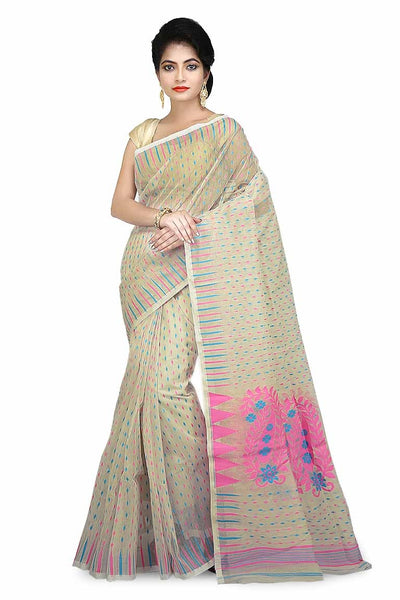 White Pure Resham Cotton Jamdani Saree