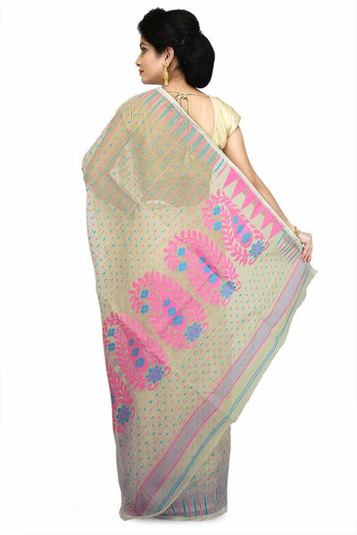 White Pure Resham Cotton Jamdani Saree