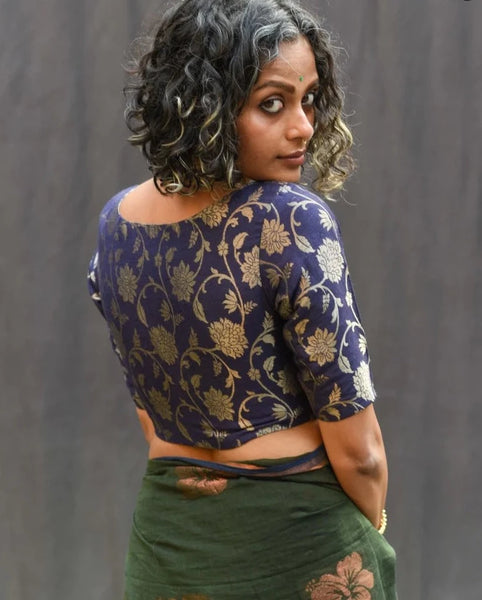 Readymade Beautiful Blue Silk Blouse With Elegant V-neck Design