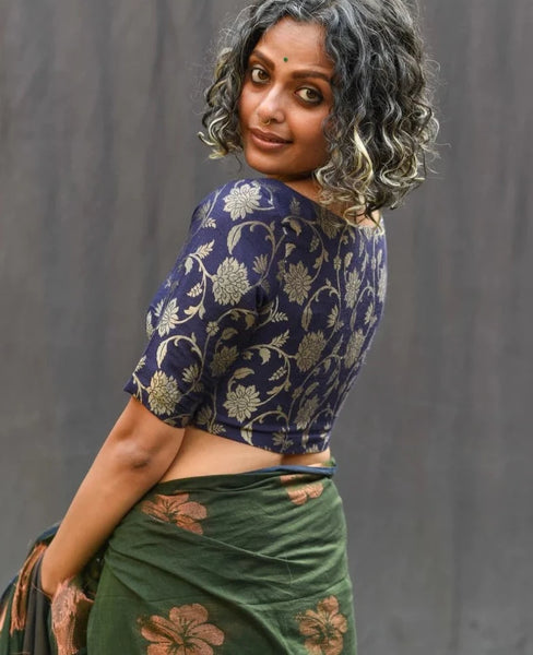 Readymade Beautiful Blue Silk Blouse With Elegant V-neck Design