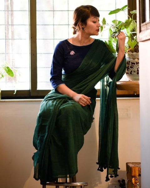 Green Mul Mul  Cotton Saree