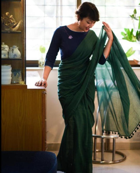 Green Mul Mul  Cotton Saree