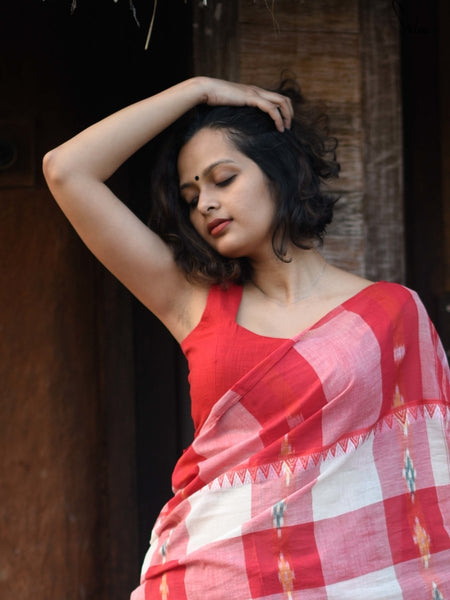 Feisty Red Cotton Sleeveless Ready Made Blouse