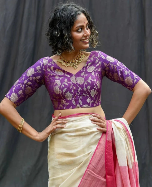 Readymade Brilliant Purple V-Neck Design Silk Blouse