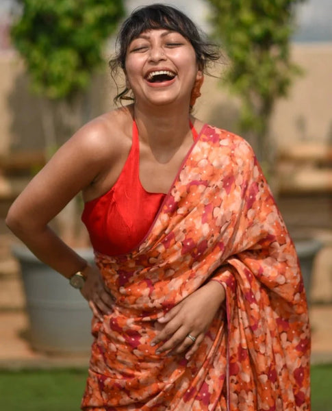 Readymade Beautiful Reversible Golden & Red Blouse
