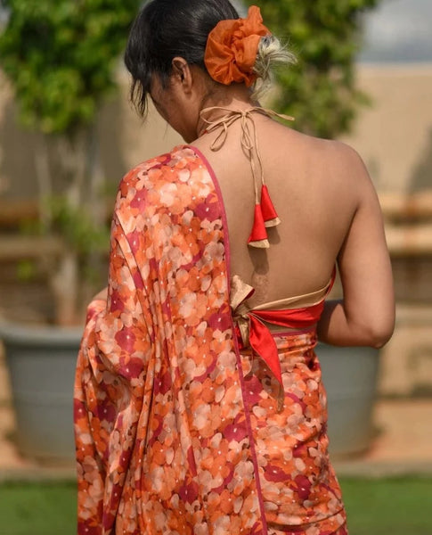 Readymade Beautiful Reversible Golden & Red Blouse