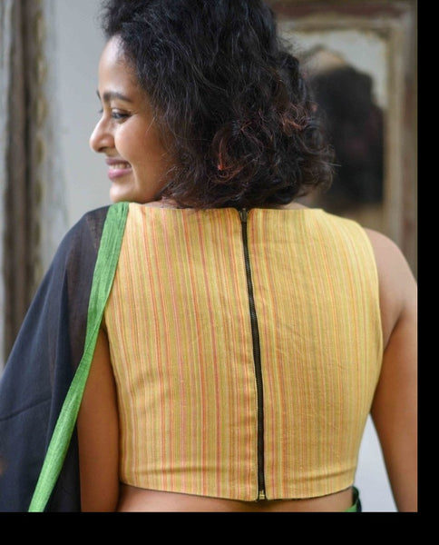 YELLOW AND GREY COTTON IKAT REVERSIBLE READYMADE BLOUSE