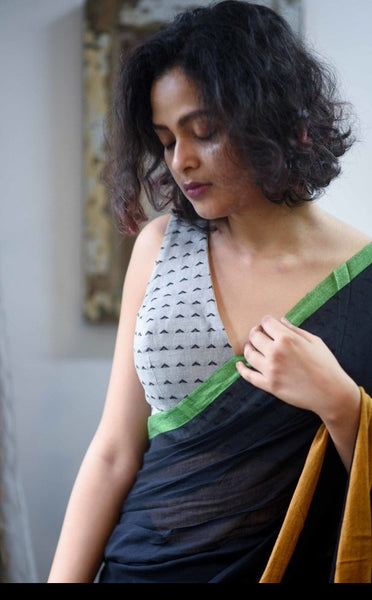 YELLOW AND GREY COTTON IKAT REVERSIBLE READYMADE BLOUSE