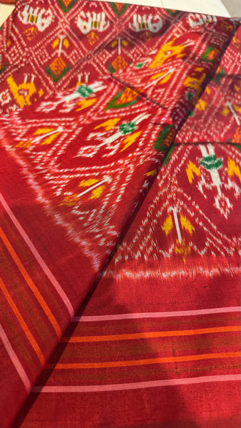 Pure Ikkat Double Weaving Silk Maroon and Multicolor Saree
