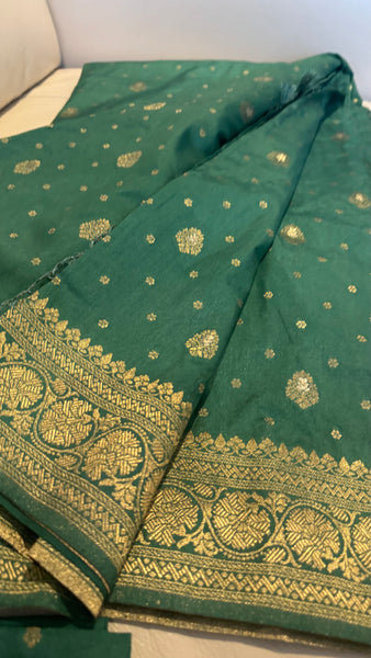 Green and Gold Pure Tussar Crepe Silk Saree