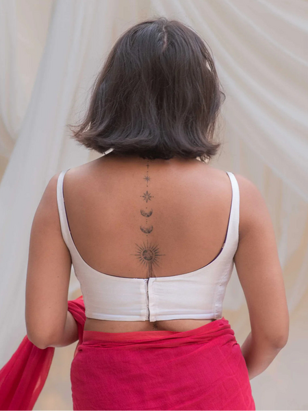 Reversible sleeveless padded U-neck blouse in multicolour printed cotton-viscose with stretchable versatile blouse