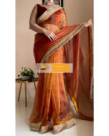 Molten Copper Glass Tissue Banno Saree