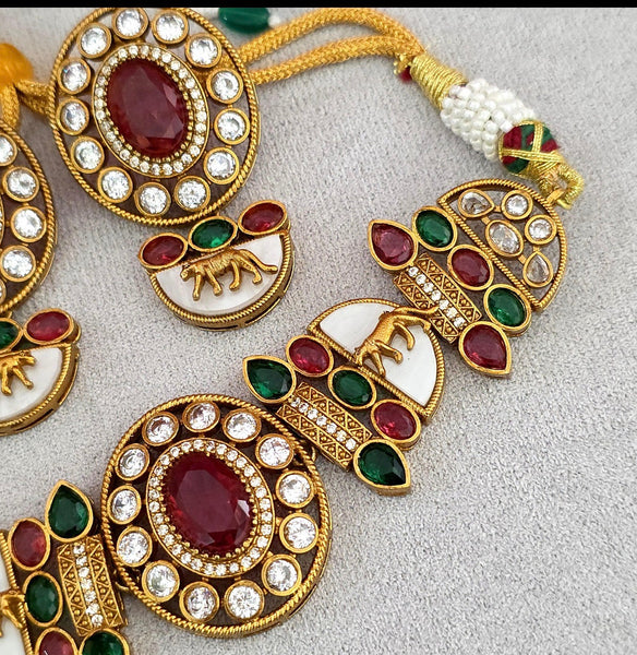 Sabyasachi inspired Ruby Green kundan choker with Earrings