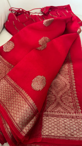Red Pure Kora Silk Saree