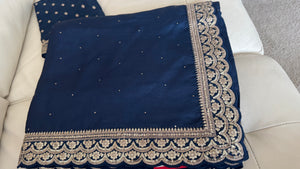 Midnight Blue Tussar Silk Saree with Zardosi Border