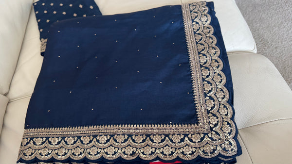 Midnight Blue Tussar Silk Saree with Zardosi Border
