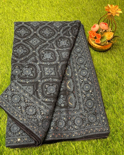 Black Pure Georgette Chikankari Saree