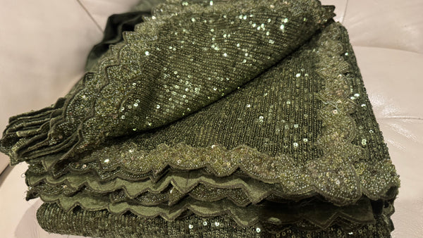 Olive Green Georgette Sequins Saree